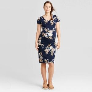 Isabel Maternity Midi Floral Dress, Navy, Small